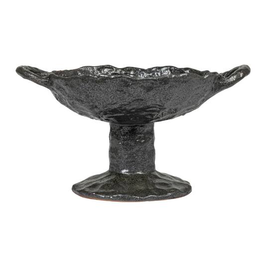 Hello Honey® 9.5" Black Stoneware Footed Plate with Handles & Reactive Glaze